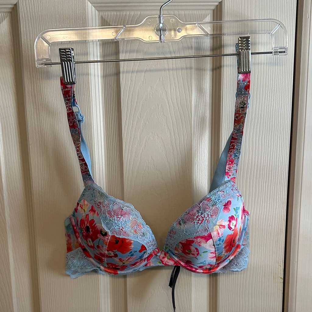 Victoria's Secret Blue And Red Floral Lace Bra